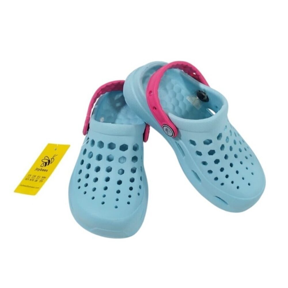 Joybees Kids Lightweight Aqua Clogs With Adjustable Pink Strap, size 10/11, NWT